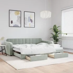 Trundle sofa bed with drawers light gray velvet 90x200 cm by vidaXL, Beds and slatted bases - Ref: Foro24-3196977, Price: 295...
