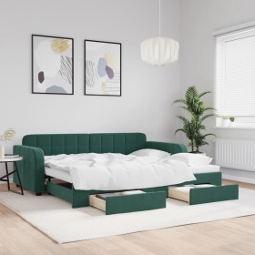 Sofá cama nido con cajones terciopelo verde oscuro 90x200 cm de vidaXL, Camas y somieres - Ref: Foro24-3196979, Precio: 312,4...