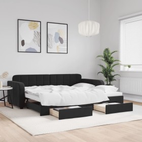 Sofá cama nido con cajones terciopelo negro 90x200 cm de vidaXL, Camas y somieres - Ref: Foro24-3196981, Precio: 297,13 €, De...