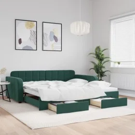 Trundle sofa bed with drawers dark green velvet 100x200 cm by vidaXL, Beds and slatted bases - Ref: Foro24-3196986, Price: 30...