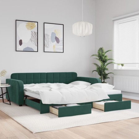 Sofá cama nido con cajones terciopelo verde oscuro 100x200 cm de vidaXL, Camas y somieres - Ref: Foro24-3196986, Precio: 301,...