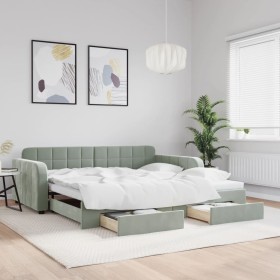 Sofá cama nido con cajones terciopelo gris claro 100x200 cm de vidaXL, Camas y somieres - Ref: Foro24-3196984, Precio: 352,45...