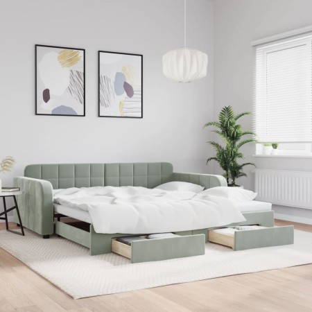 Sofá cama nido con cajones terciopelo gris claro 100x200 cm de vidaXL, Camas y somieres - Ref: Foro24-3196984, Precio: 352,45...