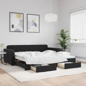 Sofá cama nido con cajones terciopelo negro 100x200 cm de vidaXL, Camas y somieres - Ref: Foro24-3196988, Precio: 311,64 €, D...