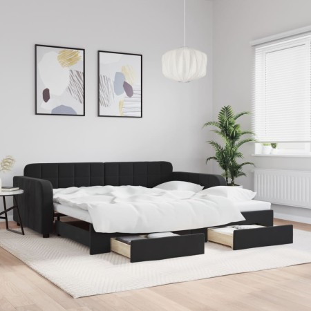 Sofá cama nido con cajones terciopelo negro 100x200 cm de vidaXL, Camas y somieres - Ref: Foro24-3196988, Precio: 316,68 €, D...