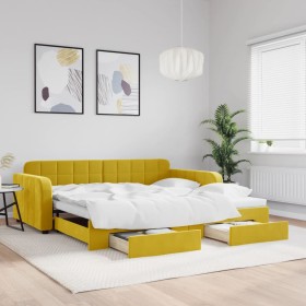 Sofá cama nido con cajones terciopelo amarillo 100x200 cm de vidaXL, Camas y somieres - Ref: Foro24-3196989, Precio: 302,00 €...