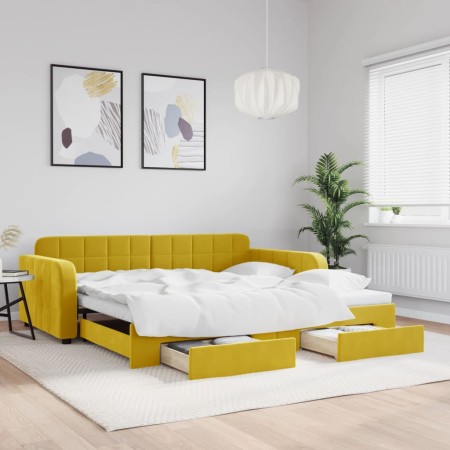 Sofá cama nido con cajones terciopelo amarillo 100x200 cm de vidaXL, Camas y somieres - Ref: Foro24-3196989, Precio: 302,00 €...