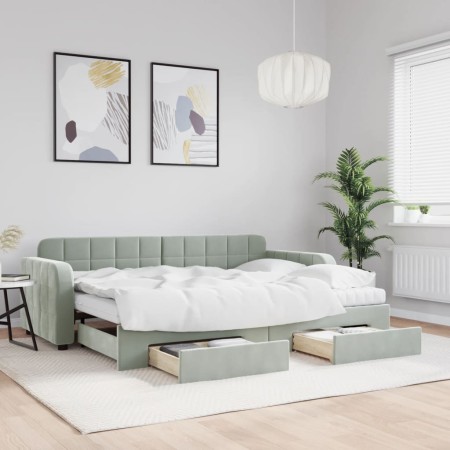 Sofá cama nido con cajones terciopelo gris claro 80x200 cm de vidaXL, Camas y somieres - Ref: Foro24-3196994, Precio: 512,18 ...