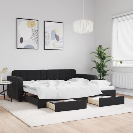 Sofá cama nido con cajones terciopelo negro 90x190 cm de vidaXL, Camas y somieres - Ref: Foro24-3196992, Precio: 289,07 €, De...
