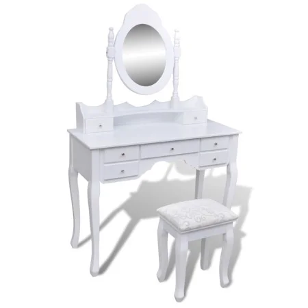 Tocador con espejo y taburete 7 cajones blanco de vidaXL, Tocadores para dormitorios - Ref: Foro24-241002, Precio: 258,53 €, ...