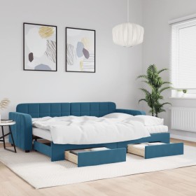 Sofá cama nido con cajones terciopelo azul 80x200 cm de vidaXL, Camas y somieres - Ref: Foro24-3196993, Precio: 481,63 €, Des...