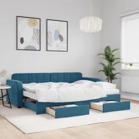 Trundle sofa bed with drawers blue velvet 80x200 cm by vidaXL, Beds and slatted bases - Ref: Foro24-3196993, Price: 456,33 €,...