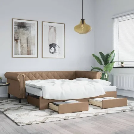 Sofá cama nido con cajones cuero sintético cappuccino 90x200 cm de vidaXL, Camas y somieres - Ref: Foro24-3197734, Precio: 30...