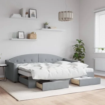 Trundle sofa bed with drawers light gray fabric 80x200 cm by vidaXL, Beds and slatted bases - Ref: Foro24-3197561, Price: 288...