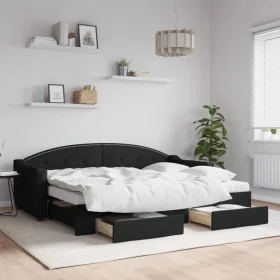 Trundle sofa bed with drawers black fabric 80x200 cm by vidaXL, Beds and slatted bases - Ref: Foro24-3197563, Price: 287,47 €...
