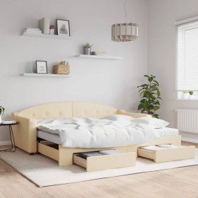 Sofá cama nido con cajones tela color crema 90x200 cm de vidaXL, Camas y somieres - Ref: Foro24-3197570, Precio: 287,85 €, De...