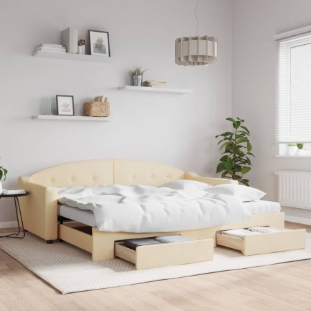 Sofá cama nido con cajones tela color crema 90x200 cm de vidaXL, Camas y somieres - Ref: Foro24-3197570, Precio: 287,85 €, De...