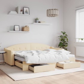 Sofá cama nido con cajones tela color crema 80x200 cm de vidaXL, Camas y somieres - Ref: Foro24-3197565, Precio: 292,81 €, De...