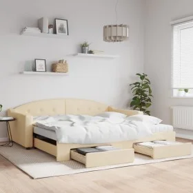 Sofá cama nido con cajones tela color crema 100x200 cm de vidaXL, Camas y somieres - Ref: Foro24-3197575, Precio: 302,45 €, D...