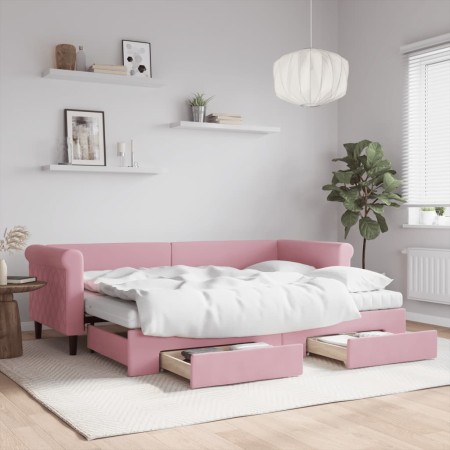Sofá cama nido con cajones terciopelo rosa 80x200 cm de vidaXL, Camas y somieres - Ref: Foro24-3197839, Precio: 464,02 €, Des...