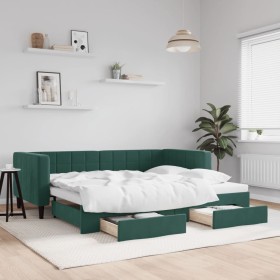Sofá cama nido con cajones terciopelo verde oscuro 90x200 cm de vidaXL, Camas y somieres - Ref: Foro24-3196741, Precio: 292,8...