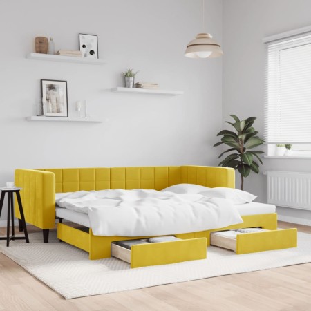 Sofá cama nido con cajones terciopelo amarillo 90x200 cm de vidaXL, Camas y somieres - Ref: Foro24-3196744, Precio: 298,46 €,...