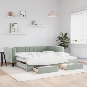 Sofá cama nido con cajones terciopelo gris claro 100x200 cm de vidaXL, Camas y somieres - Ref: Foro24-3196746, Precio: 307,00...