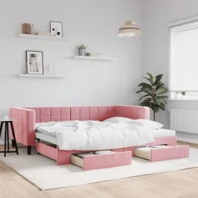 Sofá cama nido con cajones terciopelo rosa 90x200 cm de vidaXL, Camas y somieres - Ref: Foro24-3196742, Precio: 290,12 €, Des...