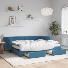 Trundle sofa bed with drawers blue velvet 90x200 cm by vidaXL, Beds and slatted bases - Ref: Foro24-3197842, Price: 479,99 €,...