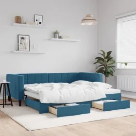 Trundle sofa bed with drawers blue velvet 90x200 cm by vidaXL, Beds and slatted bases - Ref: Foro24-3196738, Price: 289,63 €,...