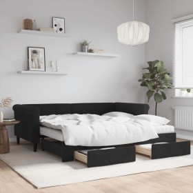 Sofá cama nido con cajones terciopelo negro 90x190 cm de vidaXL, Camas y somieres - Ref: Foro24-3197858, Precio: 449,52 €, De...