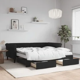 Trundle sofa bed with drawers black velvet 90x190 cm by vidaXL, Beds and slatted bases - Ref: Foro24-3197858, Price: 437,81 €...