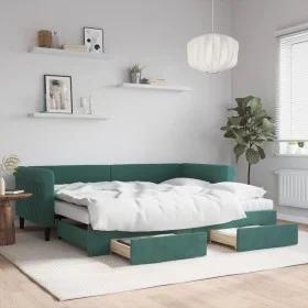 Trundle sofa bed with drawers dark green velvet 90x200 cm by vidaXL, Beds and slatted bases - Ref: Foro24-3197845, Price: 481...