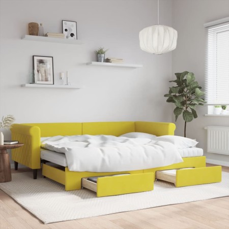 Sofá cama nido con cajones terciopelo amarillo 90x200 cm de vidaXL, Camas y somieres - Ref: Foro24-3197848, Precio: 481,19 €,...