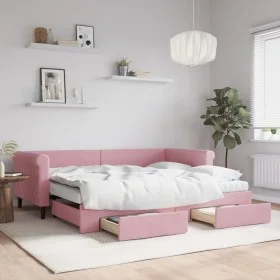 Sofá cama nido con cajones terciopelo rosa 90x200 cm de vidaXL, Camas y somieres - Ref: Foro24-3197846, Precio: 480,20 €, Des...