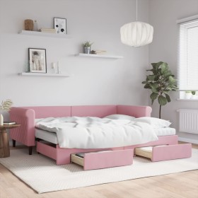 Sofá cama nido con cajones terciopelo rosa 90x200 cm de vidaXL, Camas y somieres - Ref: Foro24-3197846, Precio: 480,47 €, Des...