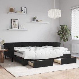 Sofá cama nido con cajones terciopelo negro 90x200 cm de vidaXL, Camas y somieres - Ref: Foro24-3197847, Precio: 481,70 €, De...