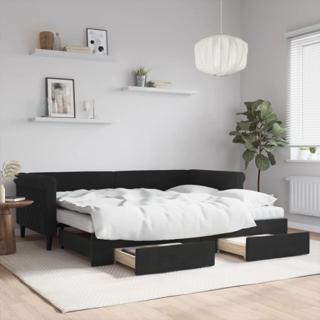 Sofá cama nido con cajones terciopelo negro 90x200 cm de vidaXL, Camas y somieres - Ref: Foro24-3197847, Precio: 481,70 €, De...