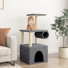 Rascador para gatos con postes de sisal gris oscuro 109,5 cm de vidaXL, Mobiliario para gatos - Ref: Foro24-172060, Precio: 3...