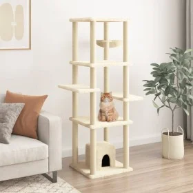 Rascador para gatos con postes de sisal crema 154 cm de vidaXL, Mobiliario para gatos - Ref: Foro24-172055, Precio: 90,94 €, ...