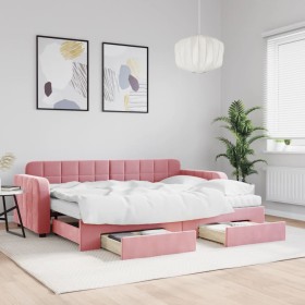 Sofá cama nido con cajones terciopelo rosa 80x200 cm de vidaXL, Camas y somieres - Ref: Foro24-3196997, Precio: 464,91 €, Des...