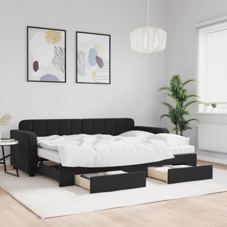 Sofá cama nido con cajones terciopelo negro 80x200 cm de vidaXL, Camas y somieres - Ref: Foro24-3196998, Precio: 483,32 €, De...