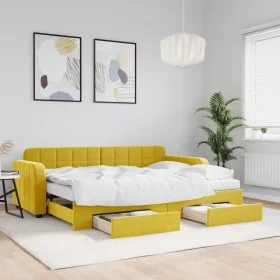Sofá cama nido con cajones terciopelo amarillo 80x200 cm de vidaXL, Camas y somieres - Ref: Foro24-3196999, Precio: 447,24 €,...