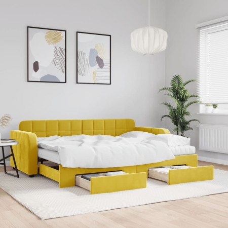 Sofá cama nido con cajones terciopelo amarillo 80x200 cm de vidaXL, Camas y somieres - Ref: Foro24-3196999, Precio: 447,30 €,...