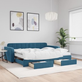 Sofá cama nido con cajones terciopelo azul 90x200 cm de vidaXL, Camas y somieres - Ref: Foro24-3197000, Precio: 499,88 €, Des...