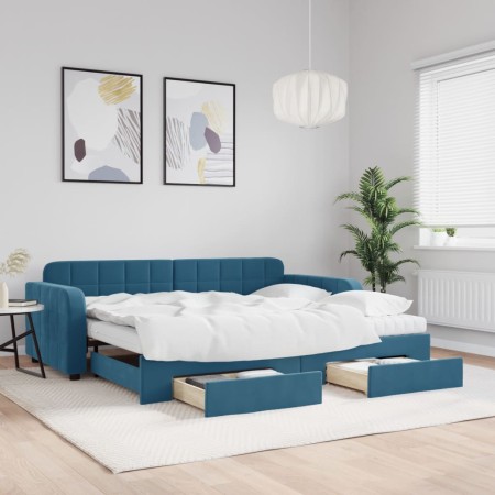 Sofá cama nido con cajones terciopelo azul 90x200 cm de vidaXL, Camas y somieres - Ref: Foro24-3197000, Precio: 499,88 €, Des...