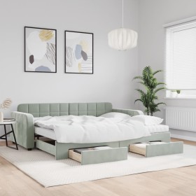 Sofá cama nido con cajones terciopelo gris claro 90x200 cm de vidaXL, Camas y somieres - Ref: Foro24-3197001, Precio: 485,78 ...