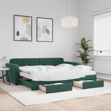 Sofá cama nido con cajones terciopelo verde oscuro 90x200 cm de vidaXL, Camas y somieres - Ref: Foro24-3197003, Precio: 508,4...