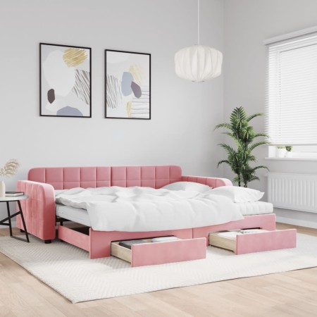 Sofá cama nido con cajones terciopelo rosa 90x200 cm de vidaXL, Camas y somieres - Ref: Foro24-3197004, Precio: 539,27 €, Des...