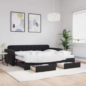 Sofá cama nido con cajones terciopelo negro 90x200 cm de vidaXL, Camas y somieres - Ref: Foro24-3197005, Precio: 485,77 €, De...